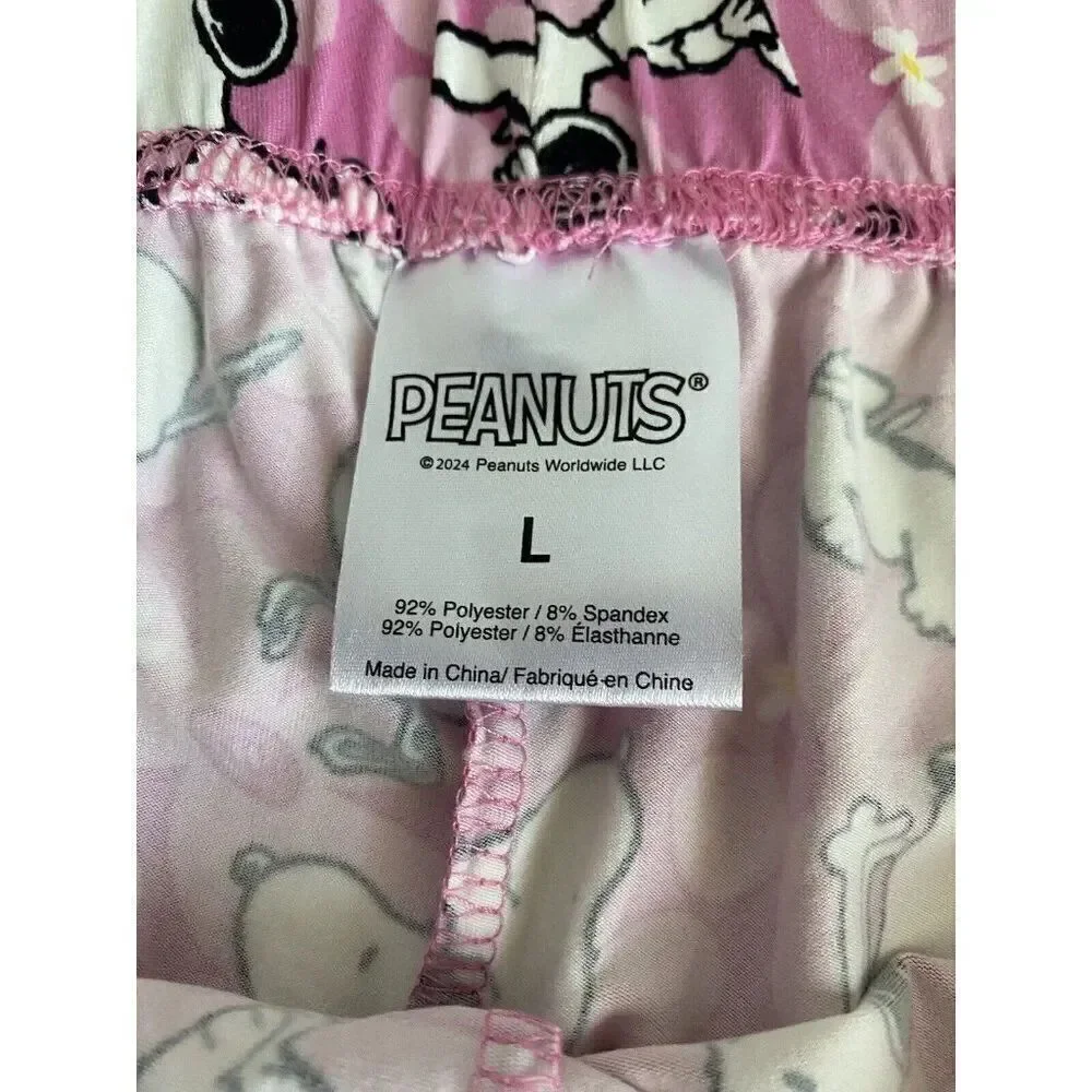 Peanuts SNOOPY‎ Pink Women’s Sz L Pajama PJ Set Pants Short Sleeve Soft Daisies
